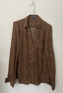 THE LIMITED Womens Brown Leopard Print Button Up Blouse Size Small - Picture 1 of 3