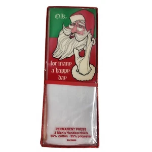 Vintage Christmas Gift Box 3 Mens Handkerchiefs Perma Press Stocking Stuffers - Picture 1 of 4