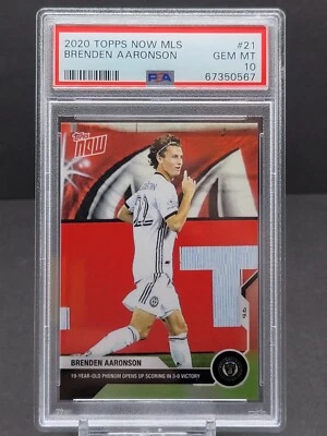 2020 Topps Now MLS Soccer #21 Brenden Aaronson Rookie Card USMNT PSA 10 - Image 1 of 2