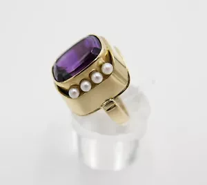 Eleganter Damen Gold Ring 750 em 18K Gr. 55 mit Amethyst & Perlen 9,78 Ct - Bild 1 von 10