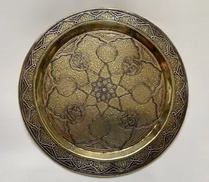 Antique Islamic Middle Eastern Brass Silver&Copper Inlay Inscribed plate - Picture 1 of 12