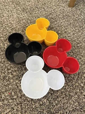 Disney Mickey Mouse Forma Negro Rojo Blanco Amarillo Snack Bowls/Dip Bowls Juego de 4 Foto 1 de 4