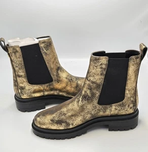 Lauren Ralph Lauren Corinne Leder Chelsea Boots Damen 8,5 zum Überziehen Schwarz Gold - Bild 1 von 6