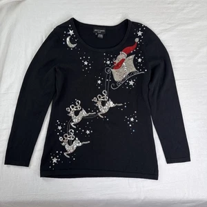 Y2K Jack B. Quick Whimsical Christmas Novelty Sweater Black Sequins Santa Sz S - Picture 1 of 12