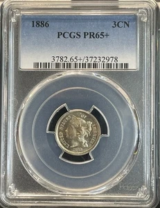 1886 Three-Cent Nickel PCGS PR65+ Proof Definite CAC Candidate Nice Toning - Picture 1 of 15