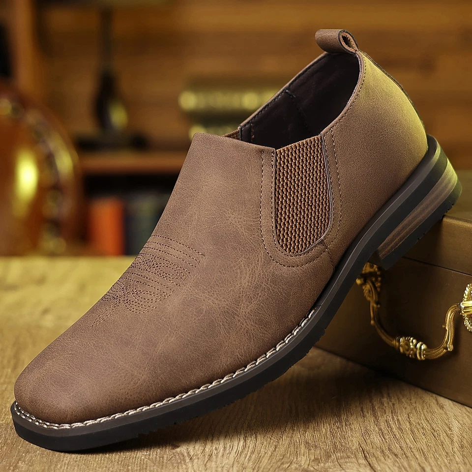 Zapatos sin cordones grises/marrones para hombre - lado elástico texturizado, suela antideslizante puntera cuadrada Foto 1 de 4