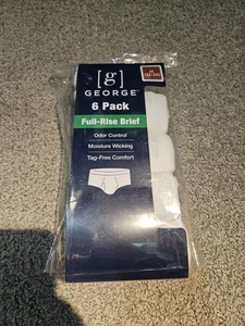 George Men's White Full Rise Briefs Underwear 6-Pack Size M (32-34) Tag-Free - Picture 1 of 3