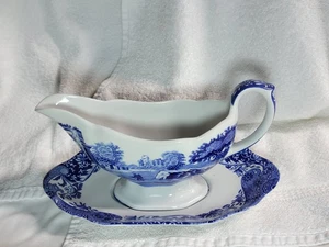 Vintage Spode Blue Italian Gravy Boat w/ tray ENGLAND MORE SPODE in my store - Picture 1 of 4