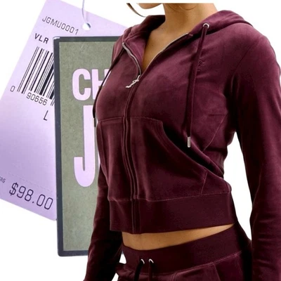 Sudadera con capucha recortada vintage de terciopelo de puerto JUICY COUTURE para mujer talla grande nueva con etiquetas Foto 1 de 4