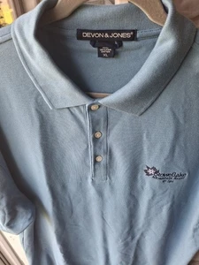Devon + Jones Men's Blue Polo Xl Shirt Short Sleeves Stowe Flake Mountain Logo - Picture 1 of 5