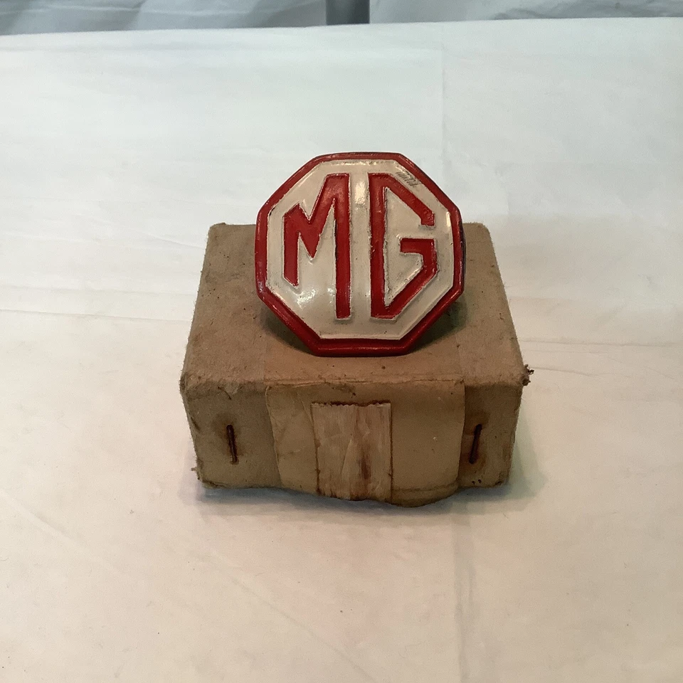 VINTAGE MG LOGO ENAMELED CAR BADGE EMBLEM Octagon J Fray 55mm 1950s 1960s - Image 1 of 4