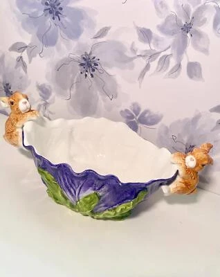 Maceta/tazón de caramelo vintage floral de cerámica conejo Pascua primavera Foto 1 de 4