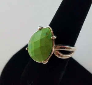 Lovely Sterling Silver BARSE Split Shank Ring Sz 7.25 Teardrop Pear Green Stone - Picture 1 of 6