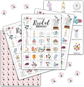 Bridal Shower Bingo, Tea party theme, 24 Player's card and 7 pages of Chips - Picture 1 of 1