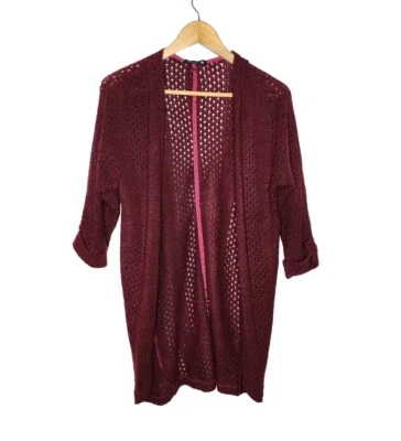 Cardigã de crochê de algodão na frente aberta na Borgonha tamanho P - Imagem 1 de 4