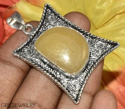 Colgante étnico de piedras preciosas de calcita amarilla de 1,6" enchapado en plata de ley 925 U471-C157 Foto 1 de 4