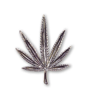 Marijuana Weed Pot Leaf Silver Finish Pewter Jacket or Hat Pin PIN-72S - Image 1 of 4