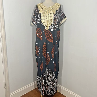 Maxi Vestido Hecho a Mano Caftán Para Mujer XXL Bordado Rayón Caftán Kimono Playa Foto 1 de 4
