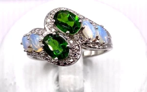 Ring mit grünem - weißem Zirkon und Mondstein 925er Sterlingsilber Gr.: 60 - Bild 1 von 4