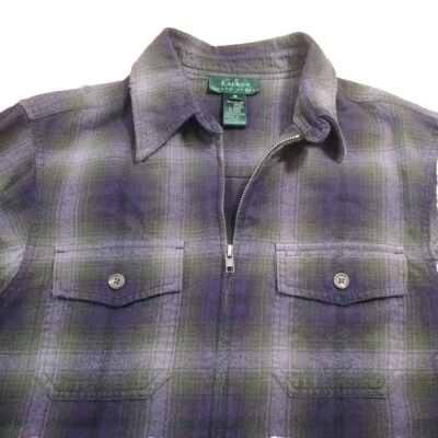 Chaqueta Camisa Lauren Ralph Lauren Franela Med Púrpura Cuadros Western Cremallera Chaqueta  Foto 1 de 4