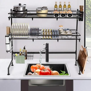2-Tier Over Sink Dish Drying Rack Cutlery Drainer Kitchen Cup Organizer 82cm NEW - Picture 1 of 19