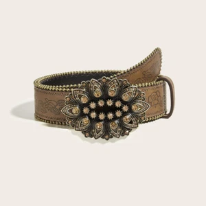 Women Faux Leather Rivet Belt Punk Waistband Rhinestone Buckle PU 3.8cm Wide - Picture 1 of 5