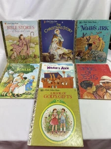 7 alte kleine goldene Bücher christliches Thema Weihnachten Jesus Arche Noah Gott - Bild 1 von 24