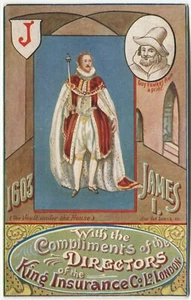 KING INSURANCE Co Ltd, LONDON, JAMES I, ROYALTY, GUY FAWKES - Advert Postcard - Picture 1 of 2