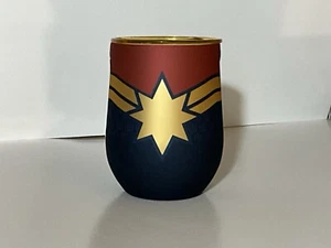 Marvel Comics Captain Marvel 12oz stemless tumbler / wine glass w/ lid - NEW! - Picture 1 of 4