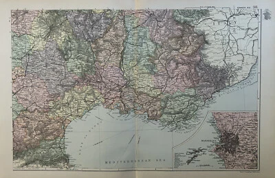 1893 South East France with inset of Marseilles Antique Map by G.W. Bacon - Image 1 of 3