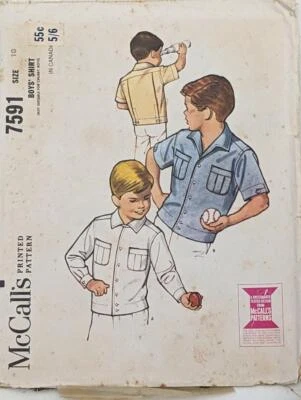 Vintage Sewing Pattern McCalls 7591 - Boys Shirts  1966 Sz 10 - Image 1 of 2
