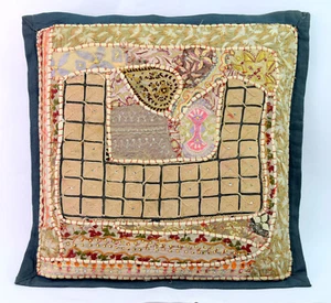 Traditional Vintage Throw Cushion Cover Handmade Beautiful Zari Work. i17-313 - Picture 1 of 7