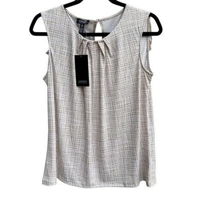 Jones New York Womens Sleeveless Pleat Neck Keyhole Back Check Print Blouse New - Image 1 of 4
