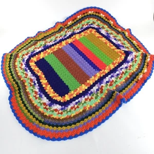 Crocheted Oval Throw Blanket Handmade Multicolo  33" x 42" - Picture 1 of 6