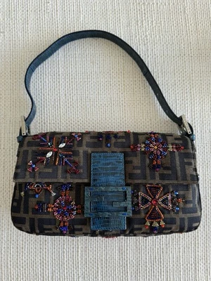Vintage Fendi Lizard Embroidered Zucca Baguette - Image 1 of 4