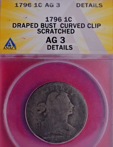 1796 CURVED CLIP ERROR DRAPED BUST LARGE CENT! ANACS AG! - Picture 1 of 3