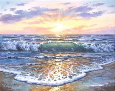 Pintura al óleo original de J. Litvinas 'SUNSET' 20 por 16 pulgadas Foto 1 de 4