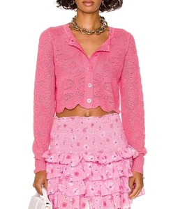 LOVESHACKFANCY Muriel Crop Cardigan Rosa Taglia M Orig. $345 NUOVO - Foto 1 di 7
