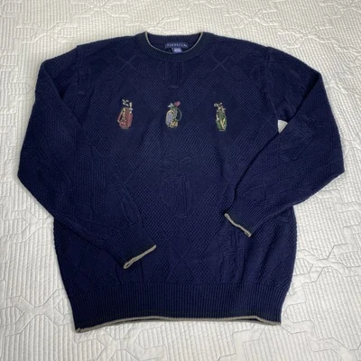 Vintage Pinnacle Sweater Mens Sz M Blue Golf Embroidered Clubs Knit Grandpacore - Image 1 of 4