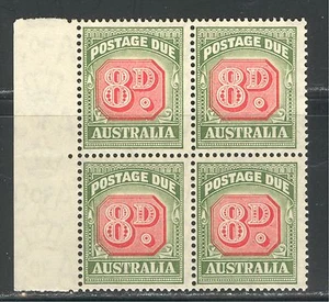 AUSTRALIA 1957, POSTAGE DUE, Scott J79 block of 4, LEFT MARGIN, WMK 228, MNH - Picture 1 of 2
