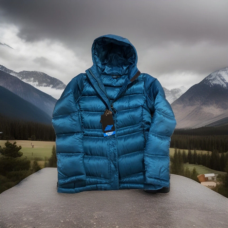 Abrigo con Capucha Eastern Mountain Sports EMS Cosmic Down Azul Verde Mediano Nuevo con Etiquetas $229 Foto 1 de 4