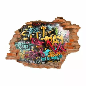149 Wandtattoo Graffiti bunt - Loch in der Wand Jugendzimmer Wanddeko Teenager - Bild 1 von 56