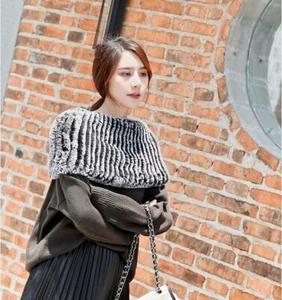 Real Genuine Rex Rabbit Fur Shawl Dual-purpose Neck Sleeve Elastic Wrap Shoulder - Picture 1 of 17