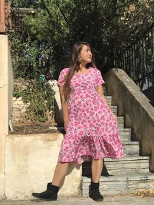 NWT Vintage Retro Style Midi Dress Ruffle One Size FitsSML - Picture 1 of 7