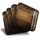 Set of 4 Square Coasters - Wood Planks Rope Boat Ship  #3761
