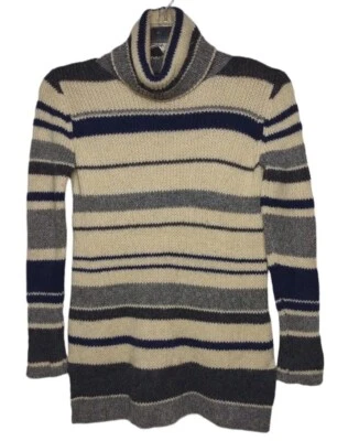 Suéter Calypso St Barth Lana Camello Cuello Alto Pequeño Gris Azul Rayas Foto 1 de 4