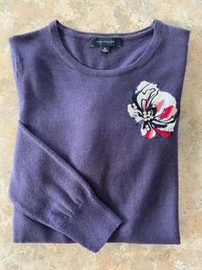 ANN TAYLOR Pullover Pulli Damen M lila Blumen bestickt Merinowolle - Bild 1 von 6