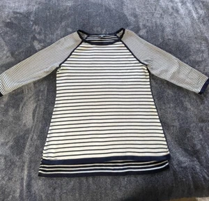 Talbots Petites Women's M 3/4 Sleeve Striped Sweater Navy Blue & Ivory - Picture 1 of 8