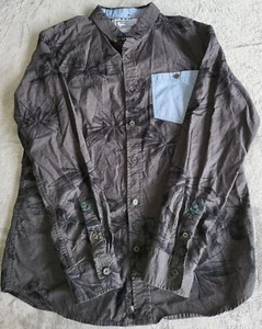 Modern Amusement Men's Medium Gray Floral Button-Up Casual Shirt Chest Pocket  - Picture 1 of 12