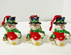 3 Kurt S. Adler Ceramic Snowmen Christmas Ornaments - 2.5" tall - Picture 1 of 5